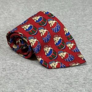Vintage FN Christmas Puppy Dog Tie Red Holiday Novelty Silk Mens USA